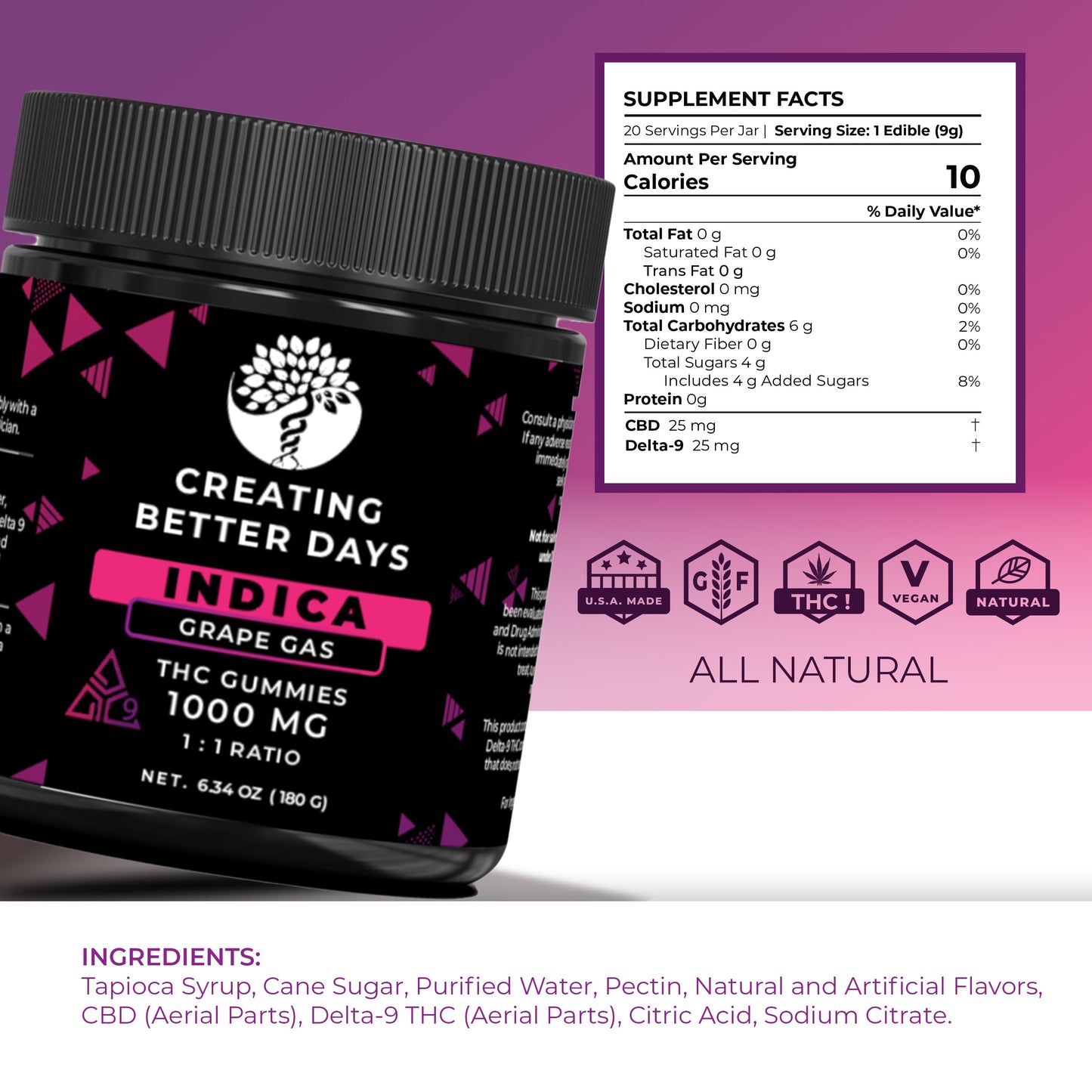 Creating Better Days Grape Gas Delta 9 Gummies 1000 MG