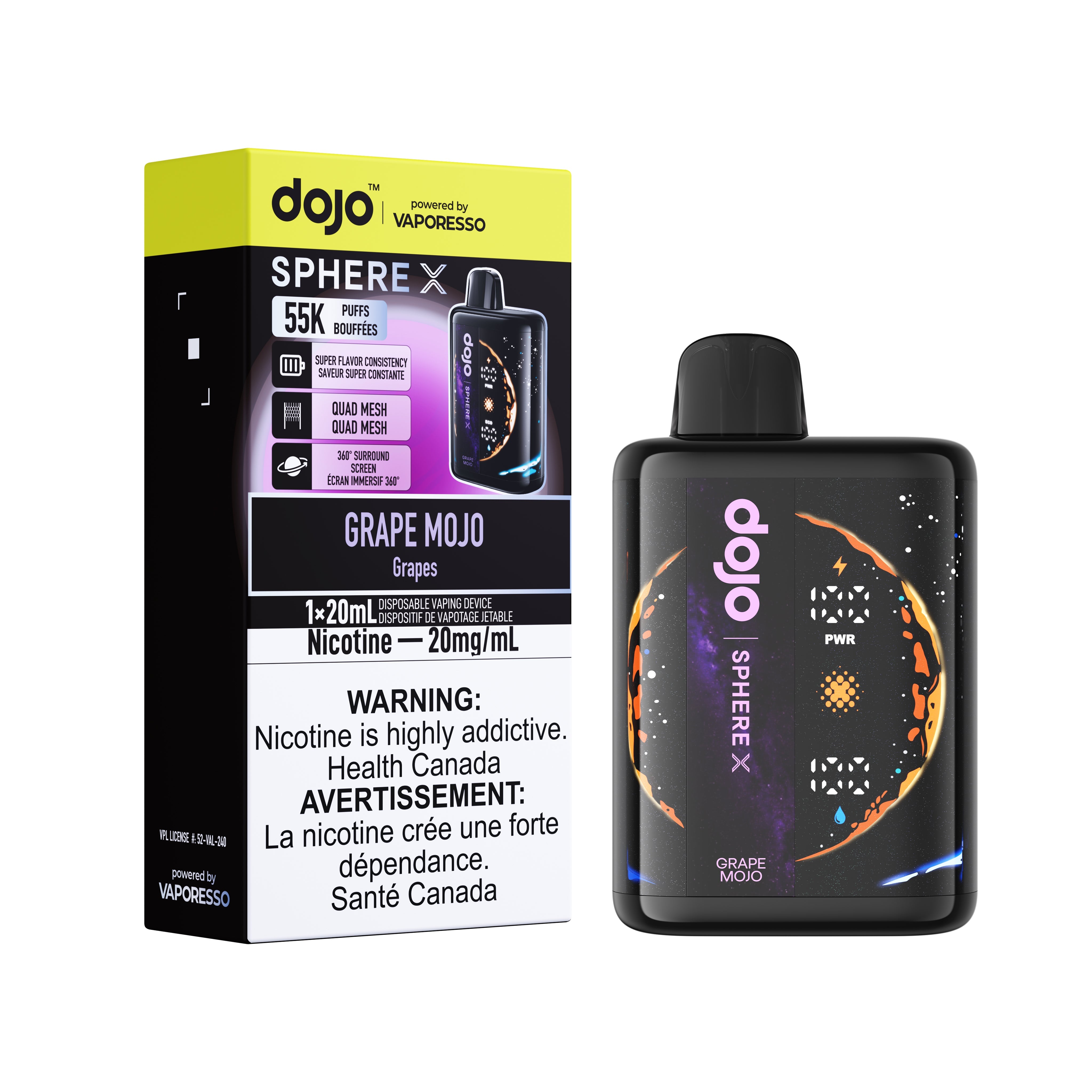 Grape Mojo DOJO Sphere S 40K Disposable Vape (5%, 40000 Puffs) - Mexico  Mango