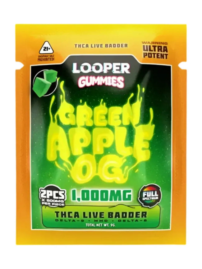 Green Apple OG Looper THCA+Delta-9+HHC+Delta-8 Gummies 2ct 1000mg