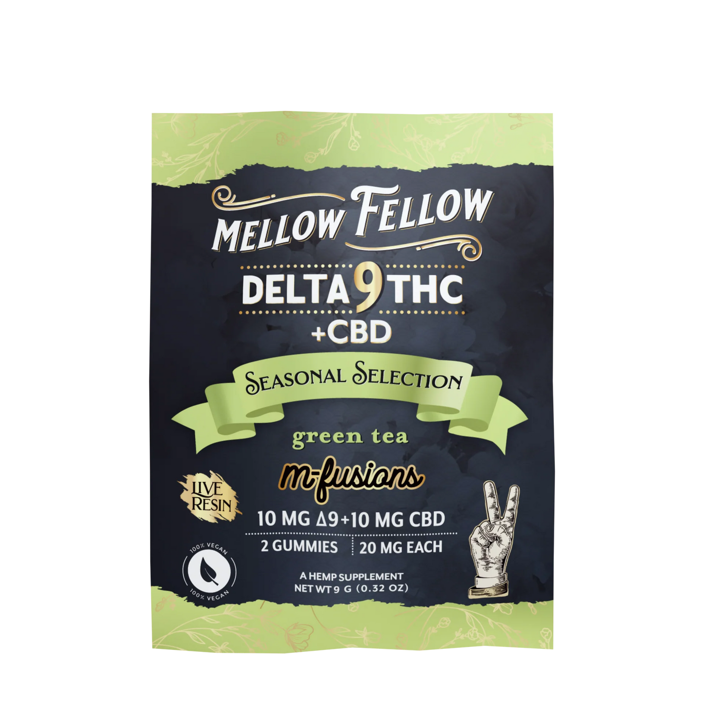 Mellow Fellow Live Resin Infused Edibles - 2cnt 40mg Delta 9 THC & CBD - Green Tea (Seasonal Selection) Best Sales Price - Edibles