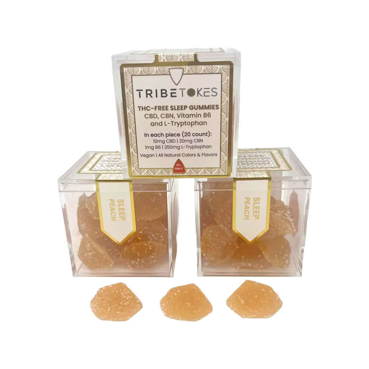 TribeTokes CBD + CBN Sleep Gummies | With B6 and L-Tryptophan | Peach