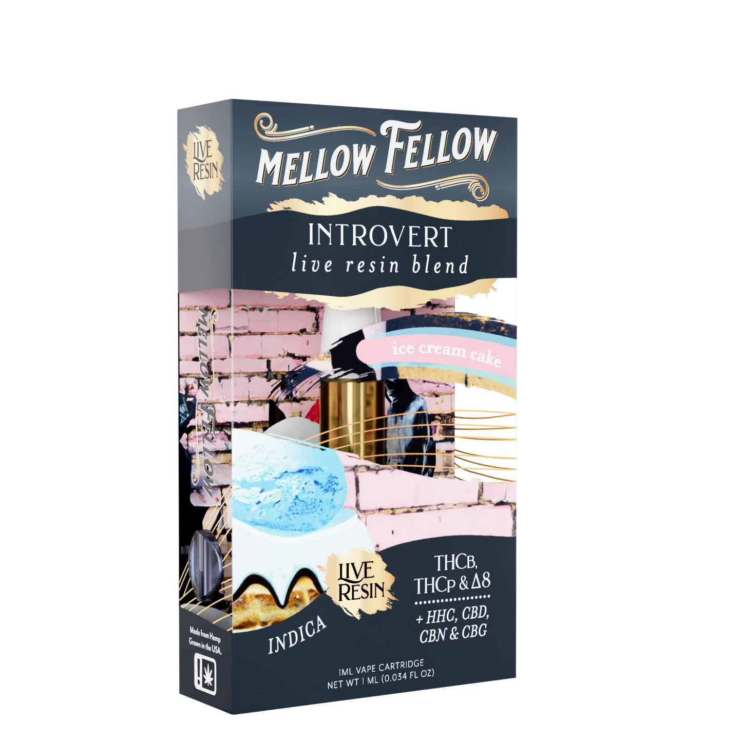 Mellow Fellow Introvert Blend 1ml Live Resin Vape Cartridge - Ice Cream Cake (Indica)