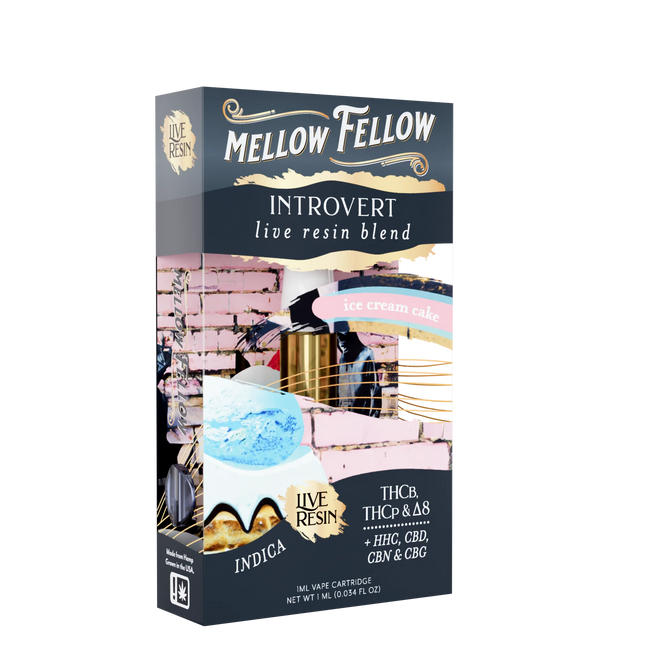 Mellow Fellow Introvert Blend 1ml Live Resin Vape Cartridge - Ice Cream Cake (Indica)