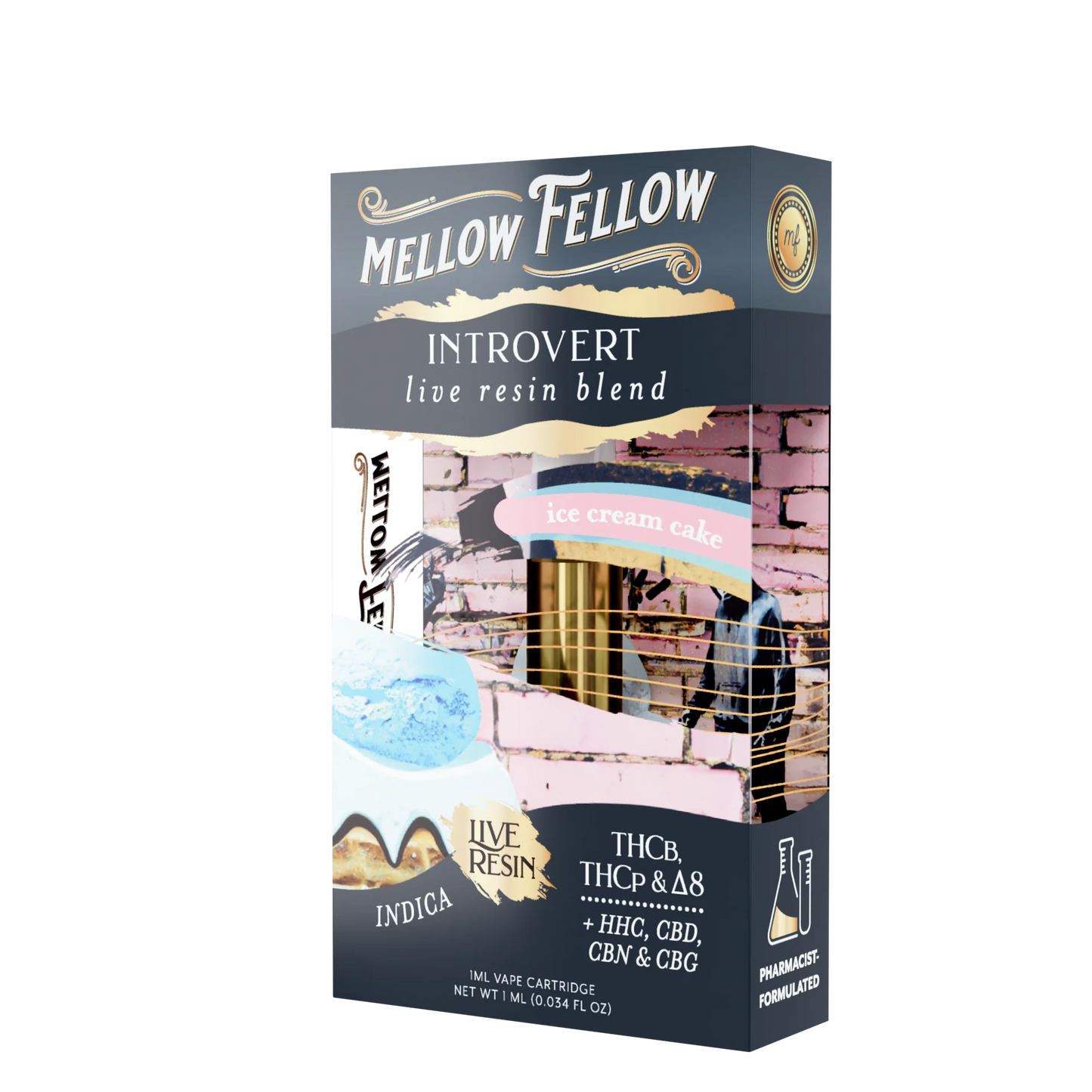 Mellow Fellow Introvert Blend 1ml Live Resin Vape Cartridge - Ice Cream Cake (Indica)