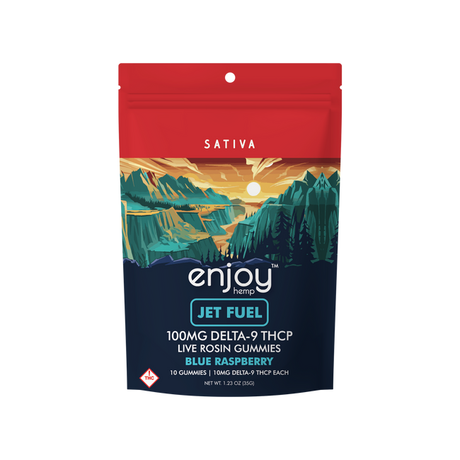 Enjoy Hemp Live Rosin Jet Fuel Delta-9 THCP 100mg Gummies (Sativa-Infused Blue Raspberry) - 10mg each | 10 gummies