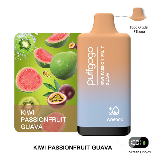 Puffgogo GO8000 Disposable 8000 Puffs - Kiwi Passionfruit Guava Best Sales Price - Disposables
