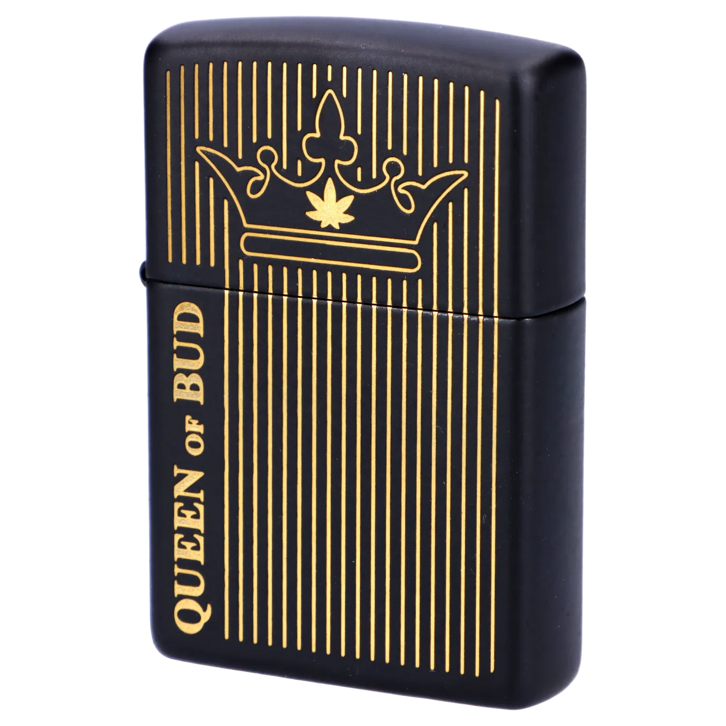 Queen of Bud Black Obsidian Vertical Flame Zippo