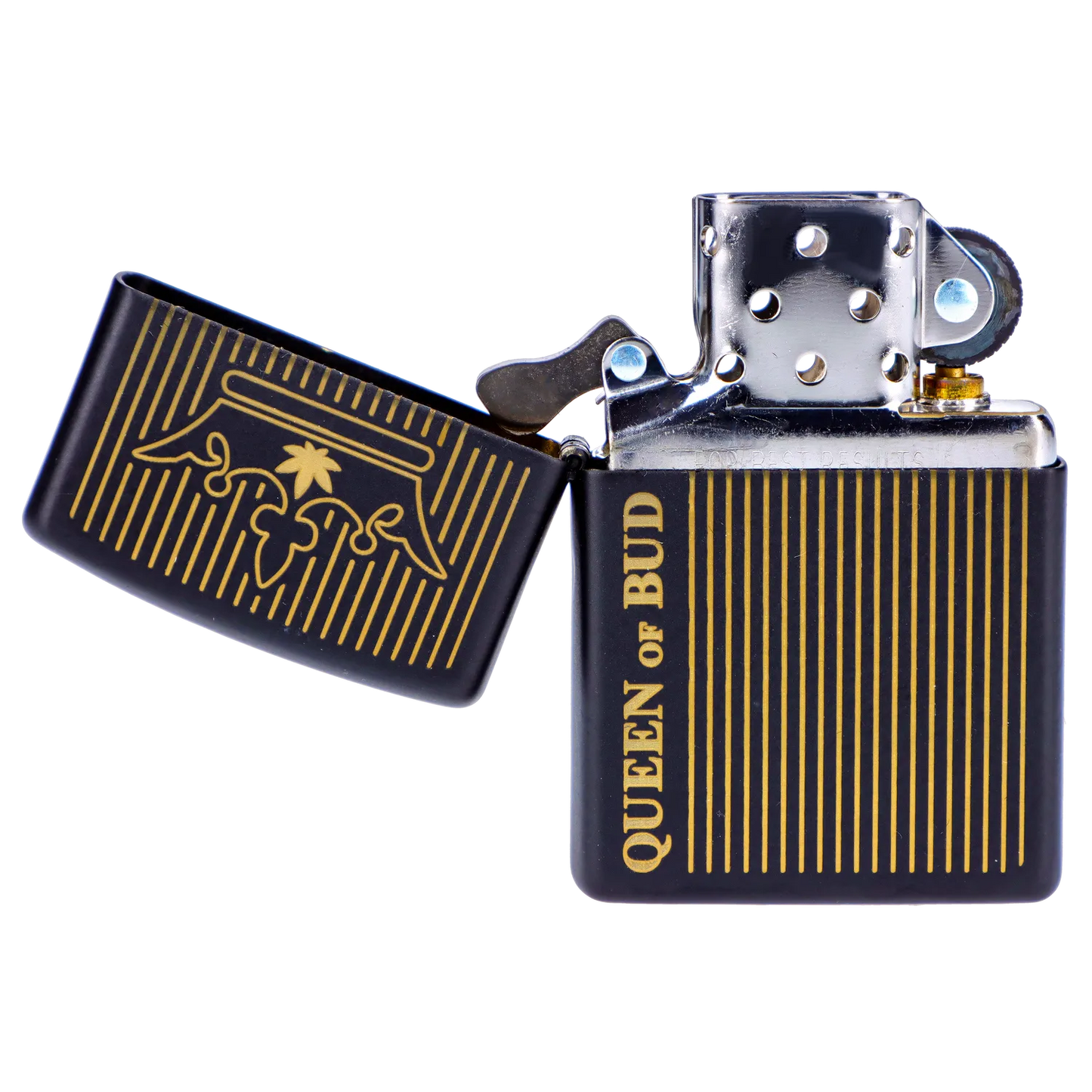 Queen of Bud Black Obsidian Vertical Flame Zippo