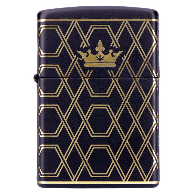 Queen of Bud Black Obsidian Geometric Zippo