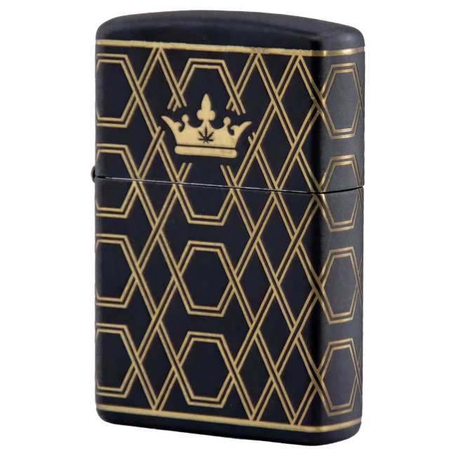 Queen of Bud Black Obsidian Geometric Zippo