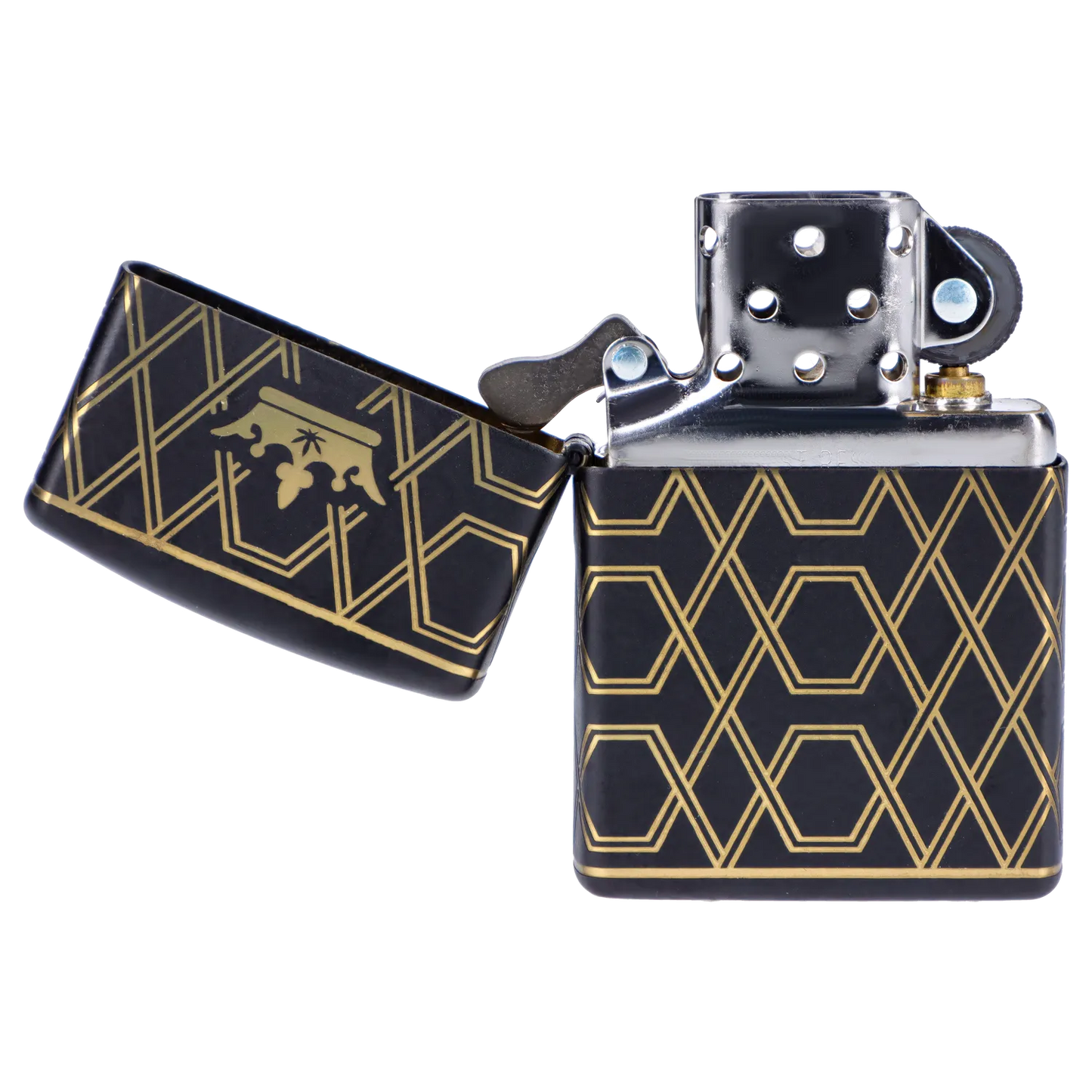 Queen of Bud Black Obsidian Geometric Zippo
