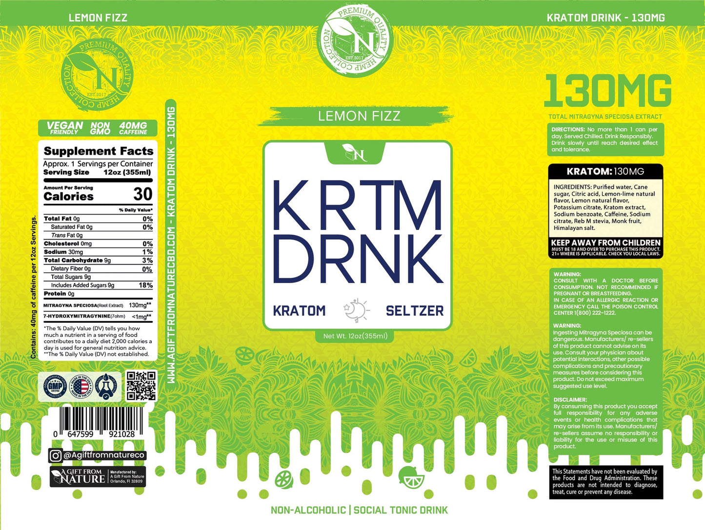 KRATOM BEVERAGE - LEMON FIZZ - 80MG - 4 PACK