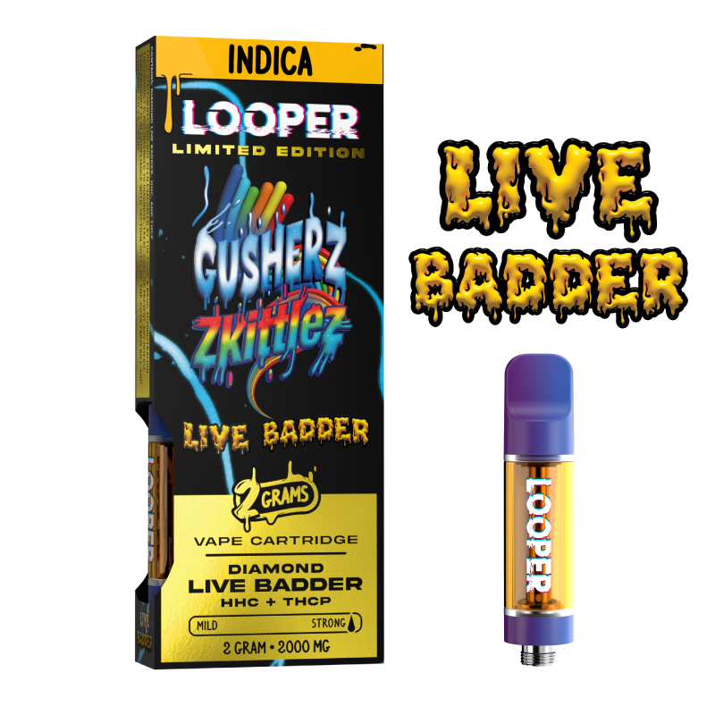 Live Badder 2g Cartridge: Gusherz x Zkittlez by Looper Vape