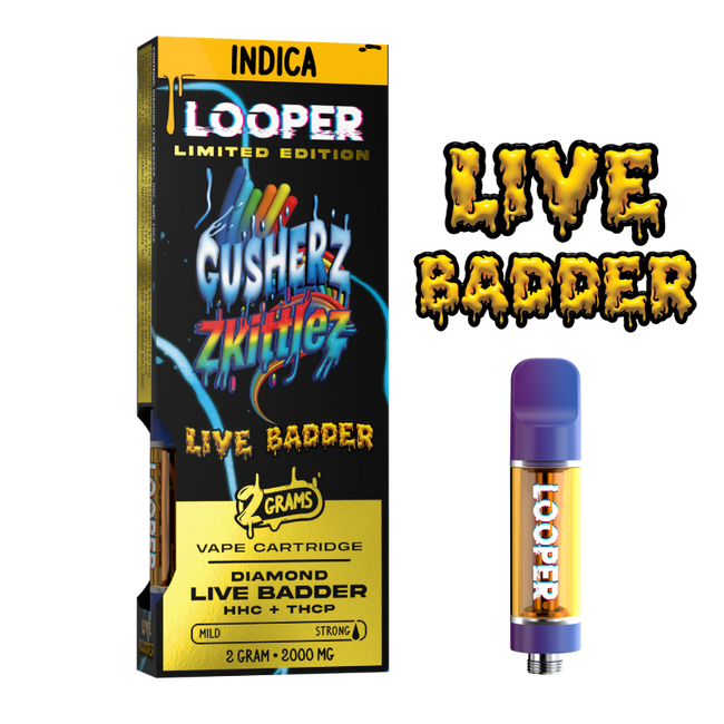 Live Badder 2g Cartridge: Gusherz x Zkittlez by Looper Vape