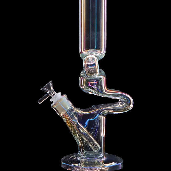 Clear glass water pipe with a black background