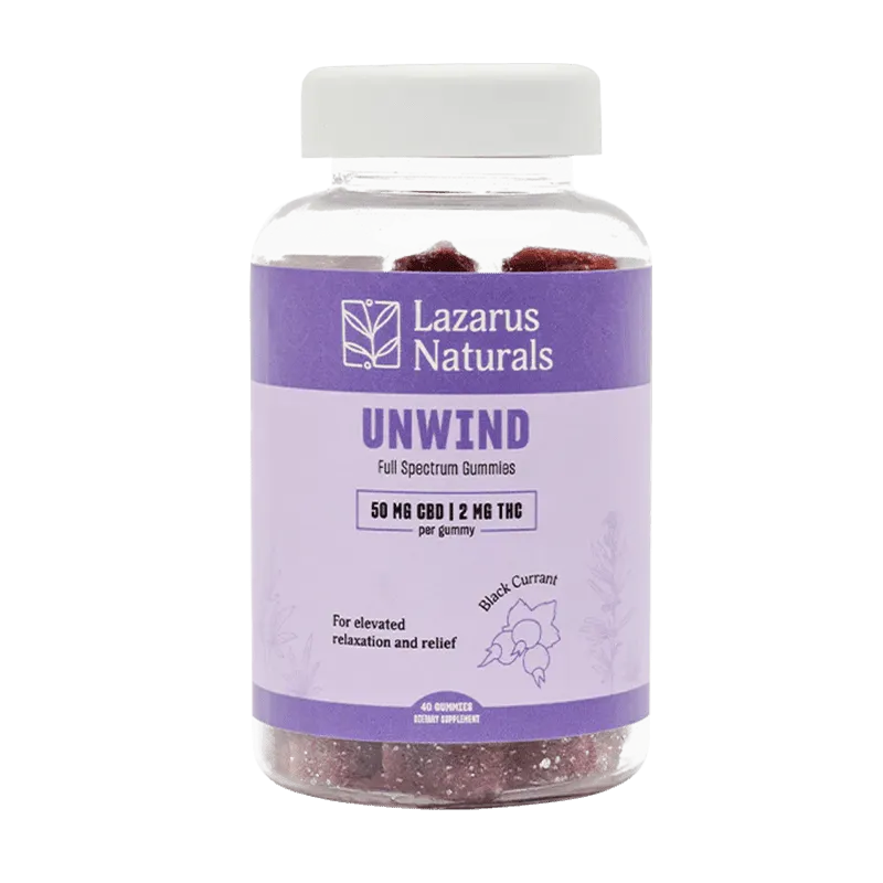 Unwind Full Spectrum CBD + THC Gummies – Black Currant – Lazarus Naturals