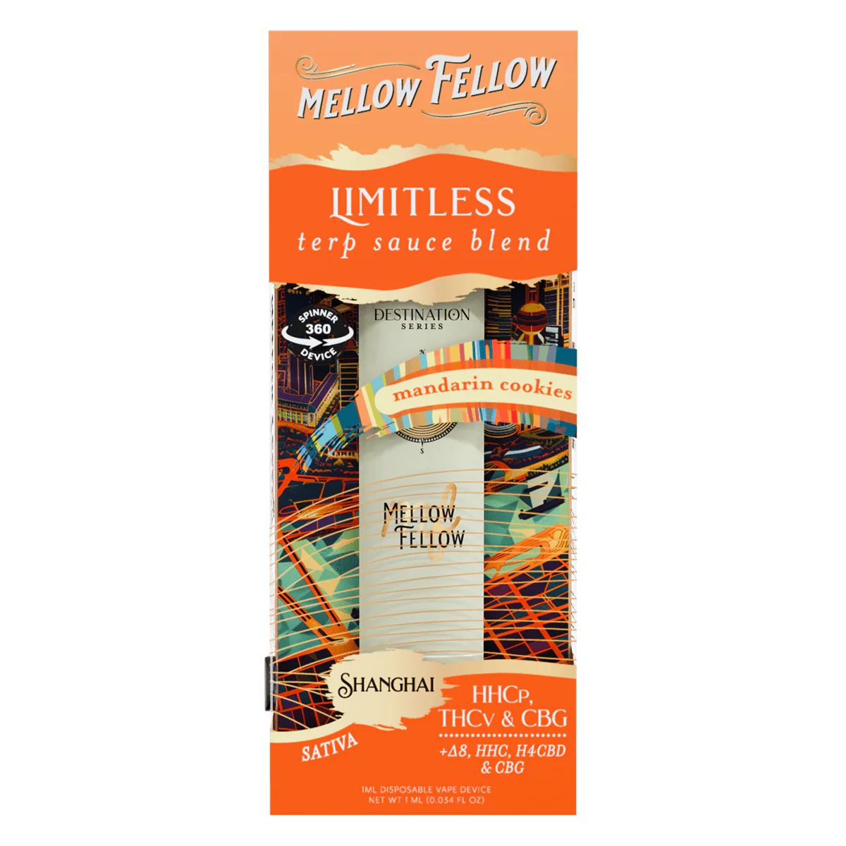 Mellow Fellow Limitless Blend - Terp Sauce 1ml Disposable Spinner Vape - Mandarin Cookies (Sativa)