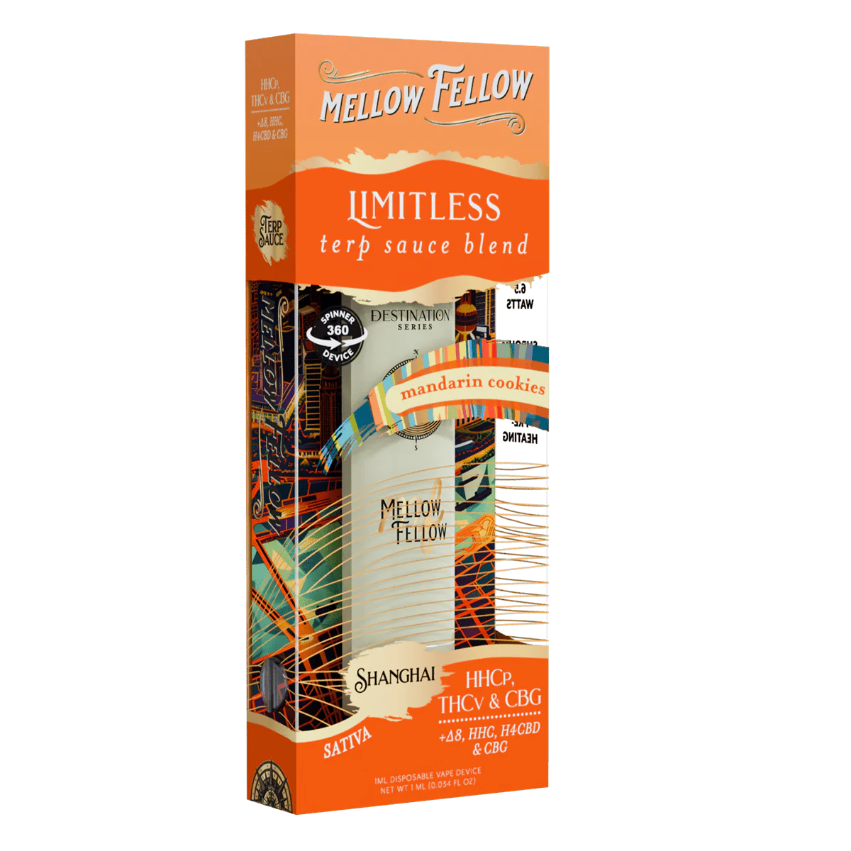 Mellow Fellow Limitless Blend - Terp Sauce 1ml Disposable Spinner Vape - Mandarin Cookies (Sativa)