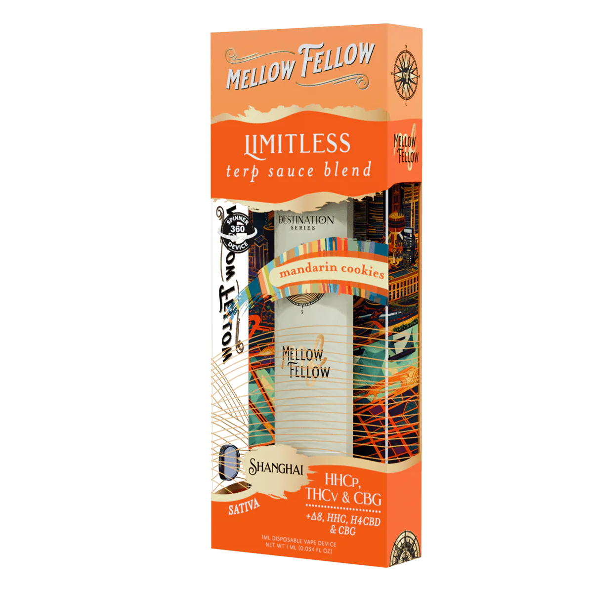 Mellow Fellow Limitless Blend - Terp Sauce 1ml Disposable Spinner Vape - Mandarin Cookies (Sativa)
