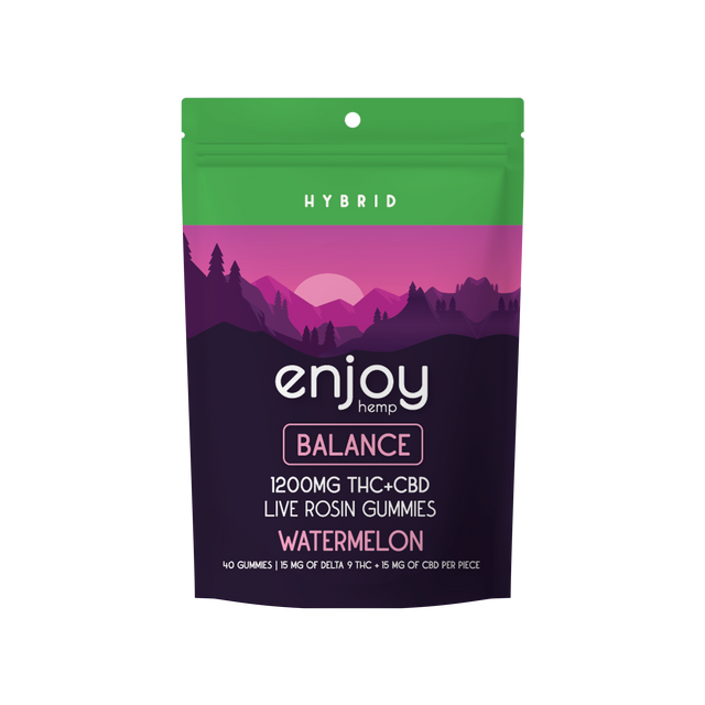 Enjoy Hemp Live Rosin Balance Delta 9 THC 1200mg Gummies (Hybrid-Infused Watermelon) Best Sales Price - Gummies