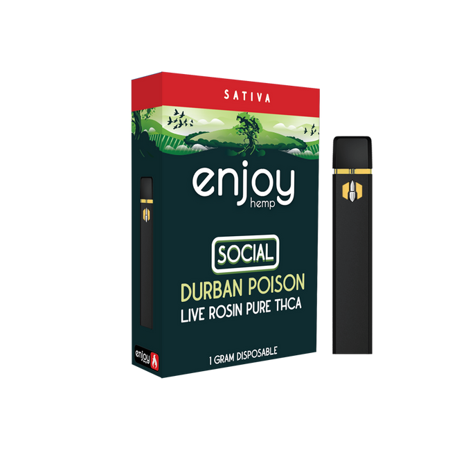 Enjoy Hemp Live Rosin Pure THCA 1ml Disposable for Social - Durban Poison Best Sales Price - Vape Pens
