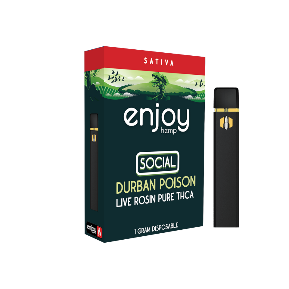 Enjoy Hemp Live Rosin Pure THCA 1ml Disposable for Social - Durban Poison Best Sales Price - Vape Pens