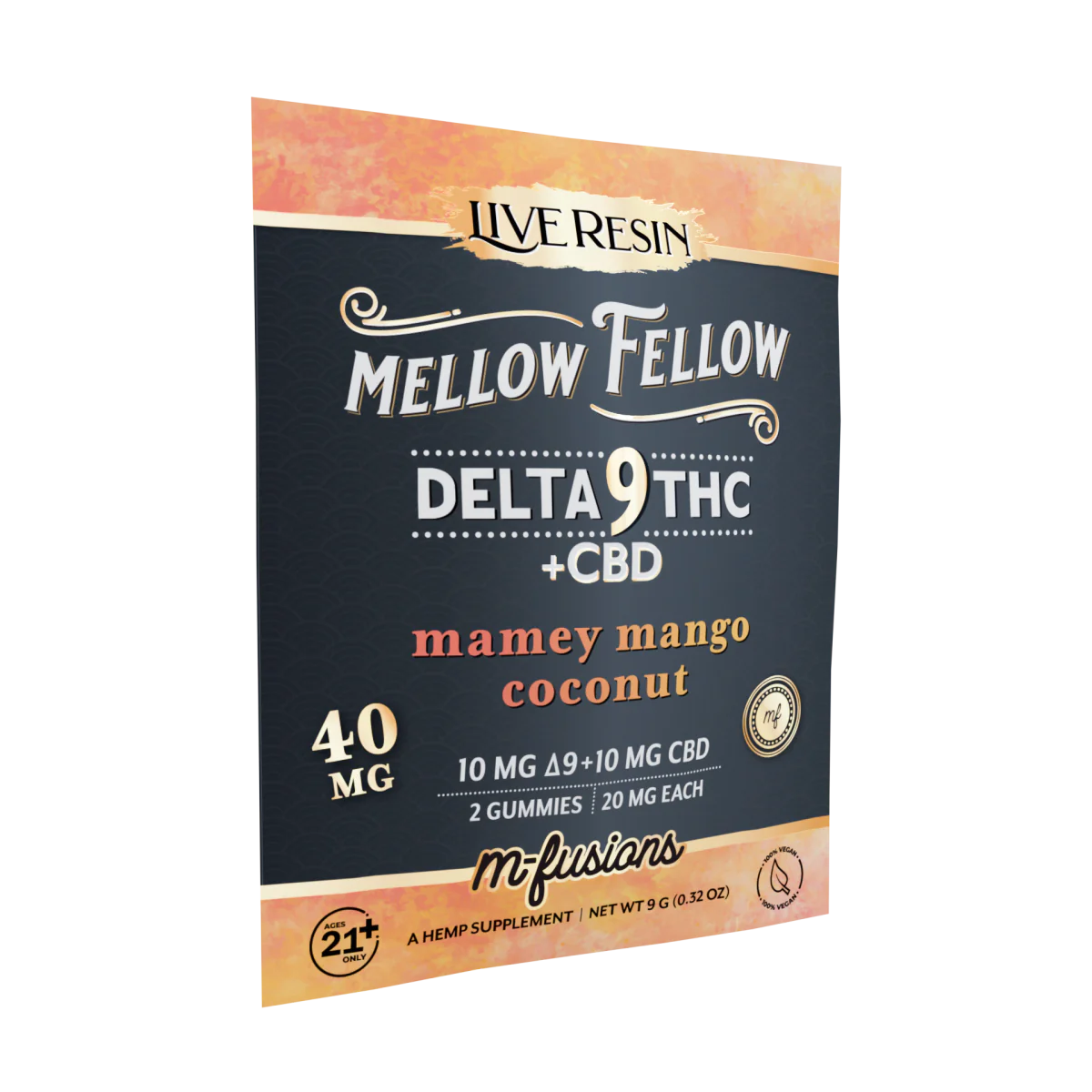 Mellow Fellow Delta 9 Live Resin Gummies 40mg 2 ct. - Mamey Mango Coconut