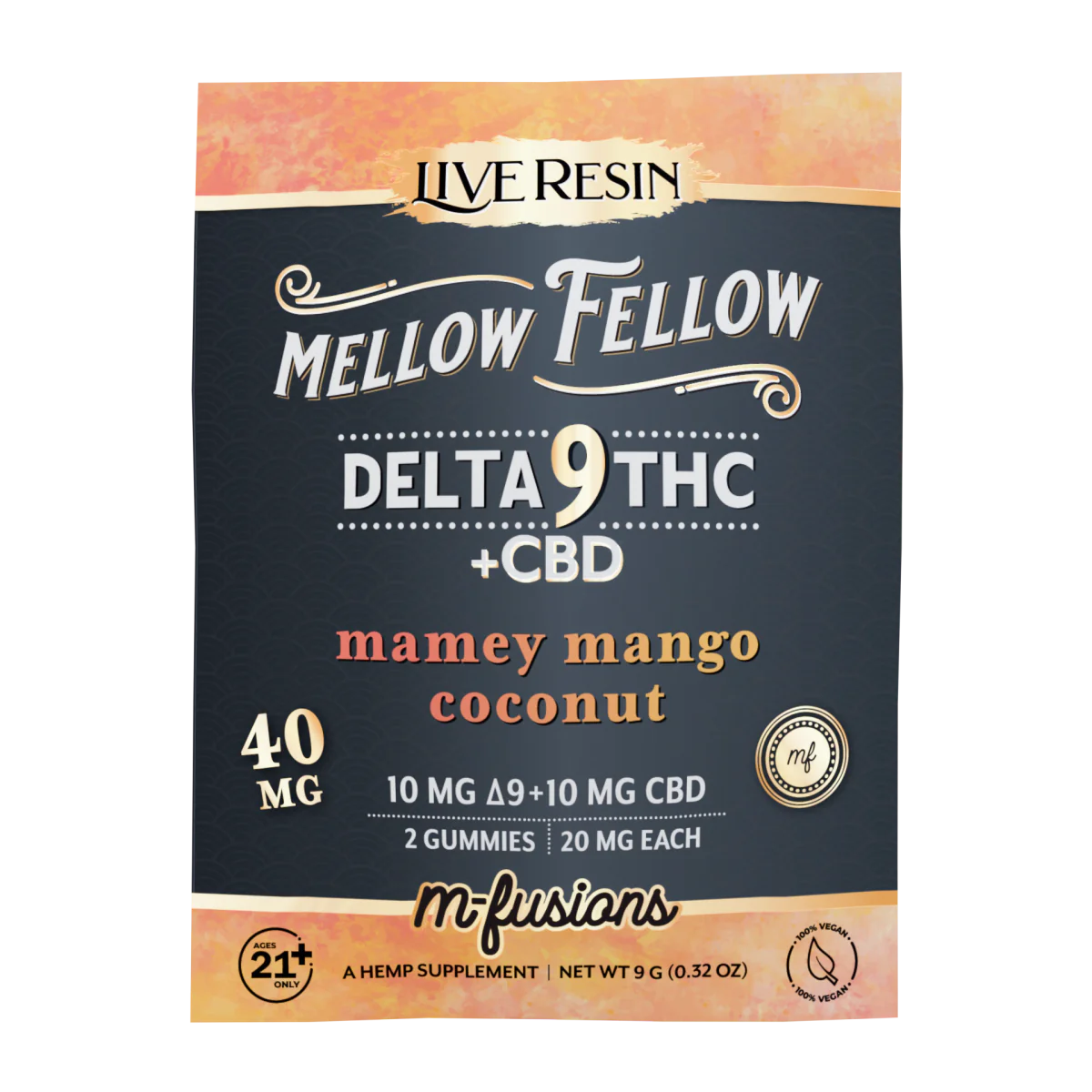 Mellow Fellow Delta 9 Live Resin Gummies 40mg 2 ct. - Mamey Mango Coconut