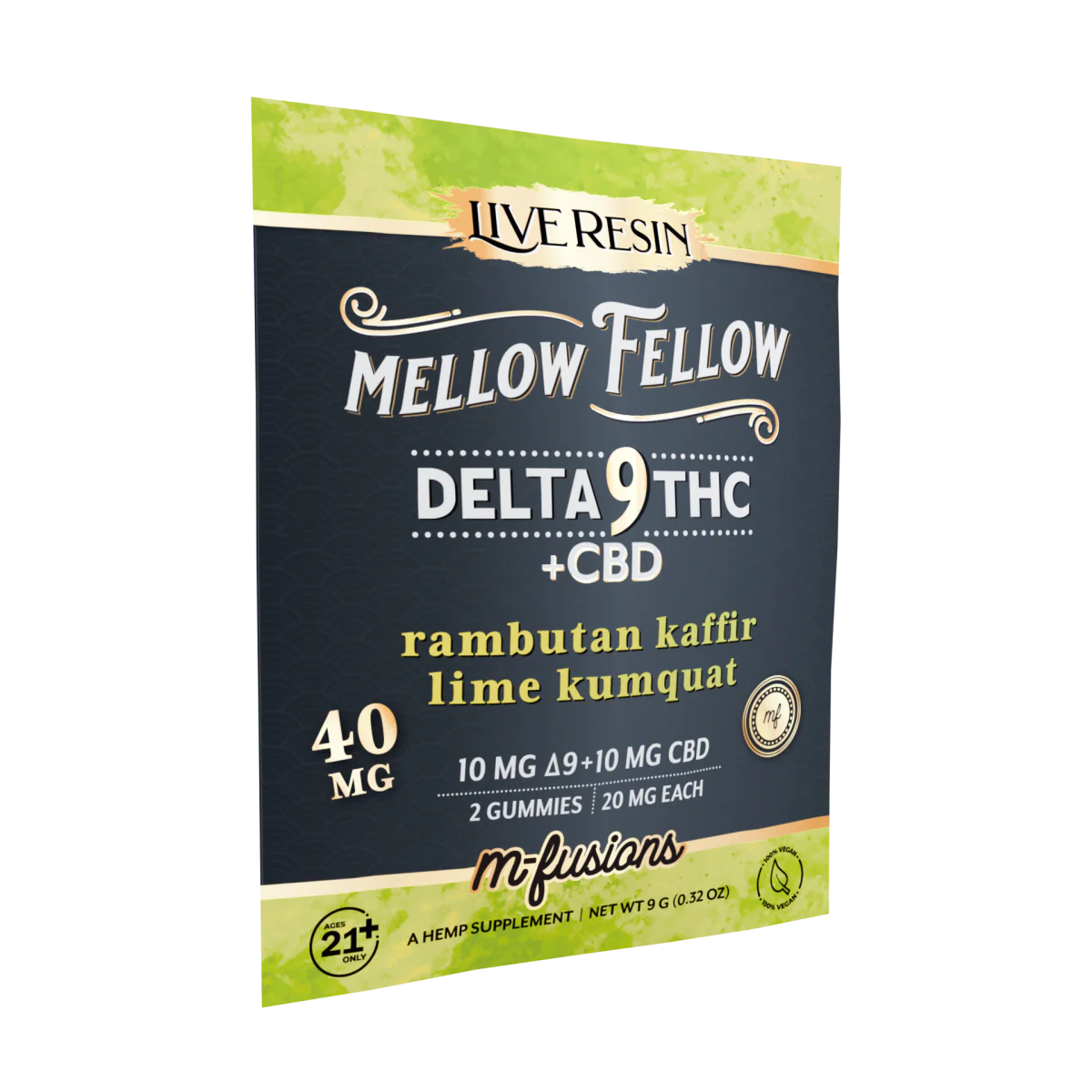 Mellow Fellow Delta 9 Live Resin Gummies 40mg 2 ct. - Rambutan Kaffir Lime Kumquat