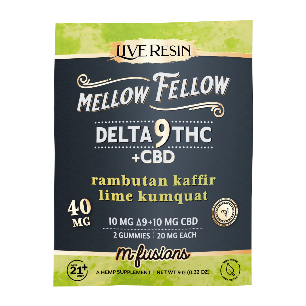 Mellow Fellow Delta 9 Live Resin Gummies 40mg 2 ct. - Rambutan Kaffir Lime Kumquat