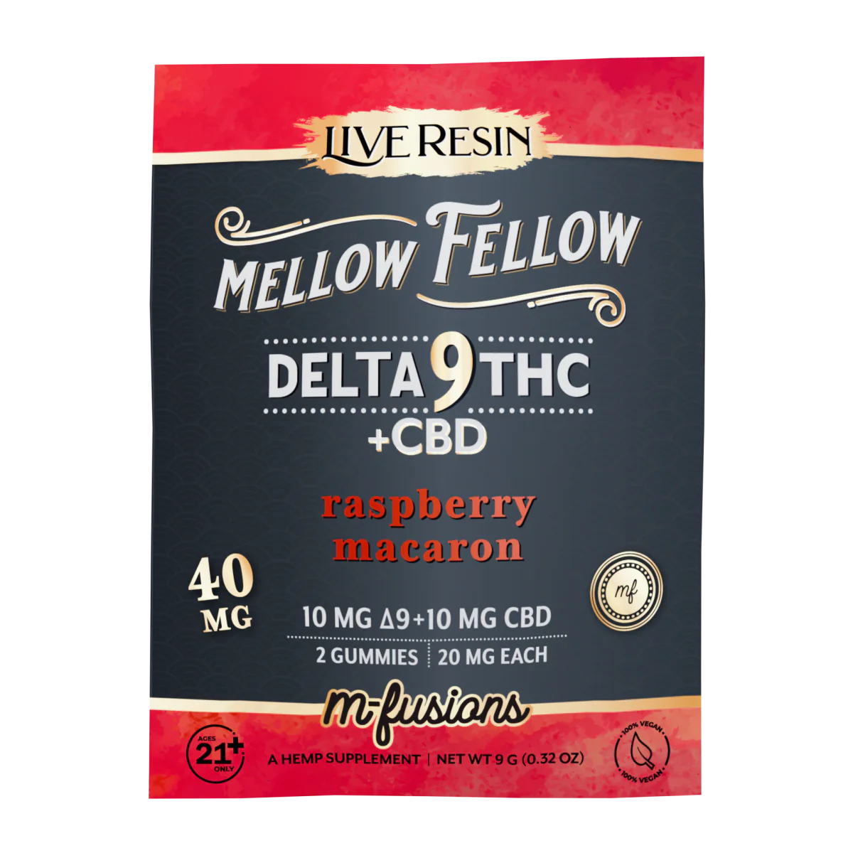 Mellow Fellow Delta 9 Live Resin Gummies 40mg 2 ct. - Raspberry Macaron