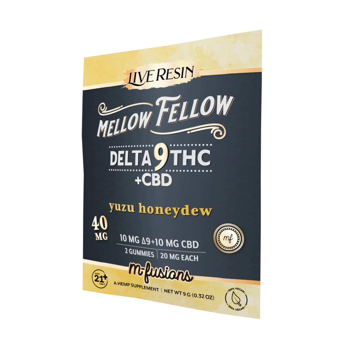 Mellow Fellow Delta 9 Live Resin Gummies 40mg 2 ct. - Yuzu Honeydew