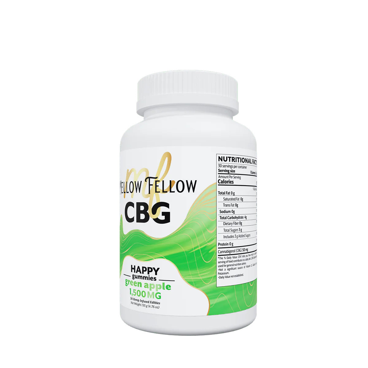 Mellow Fellow Happy CBG Gummies - 1500mg - Green Apple