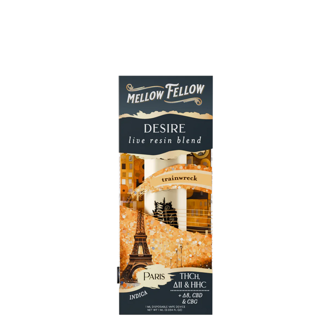 Mellow Fellow Desire Blend - Destination: Paris - Live Resin 1ml Disposable Vape - Trainwreck (Indica)