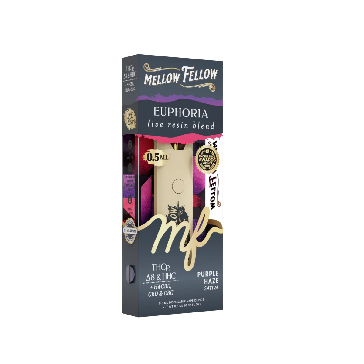 Mellow Fellow Euphoria Blend 0.5ml Live Resin Vape - Purple Haze (Sativa)