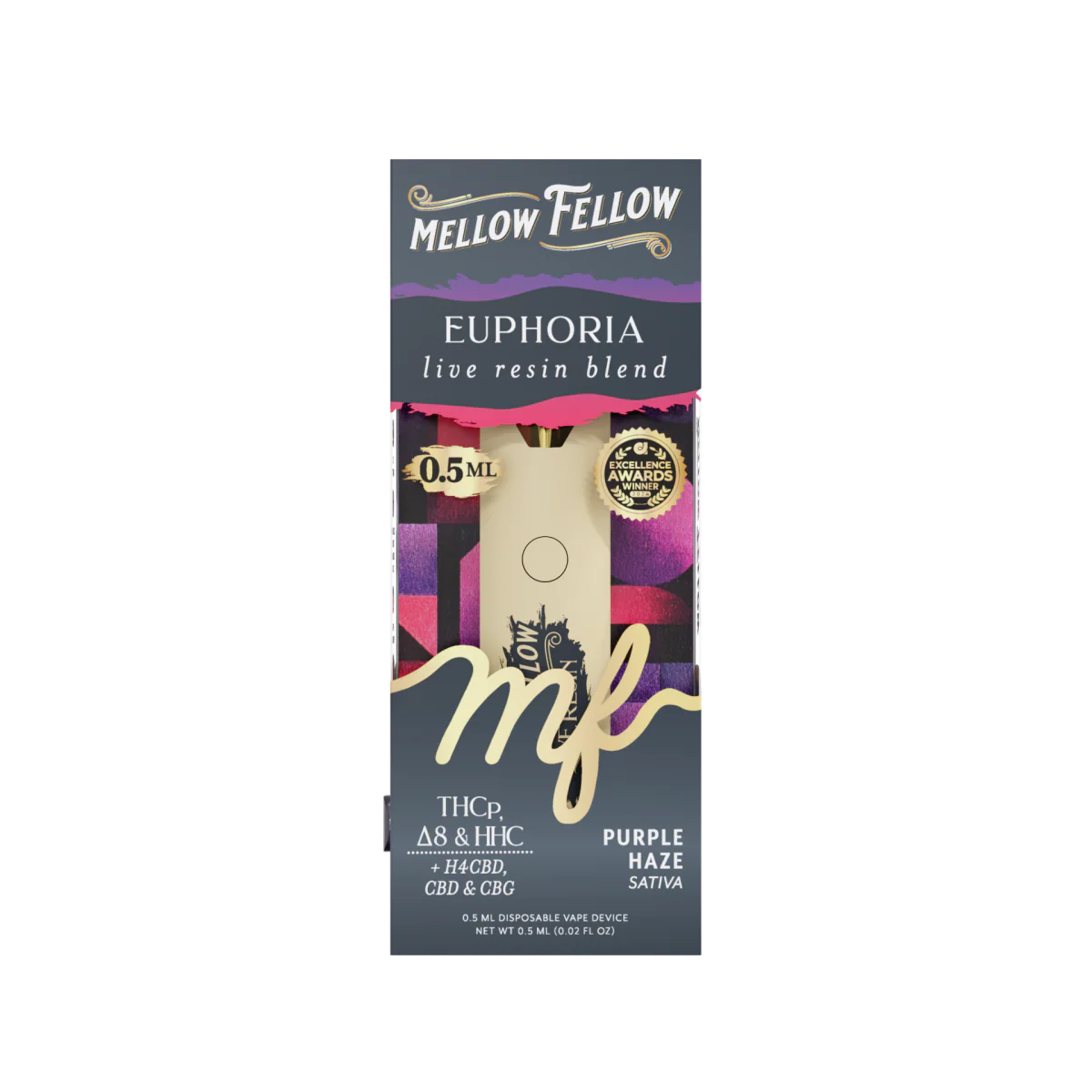 Mellow Fellow Euphoria Blend 0.5ml Live Resin Vape - Purple Haze (Sativa)