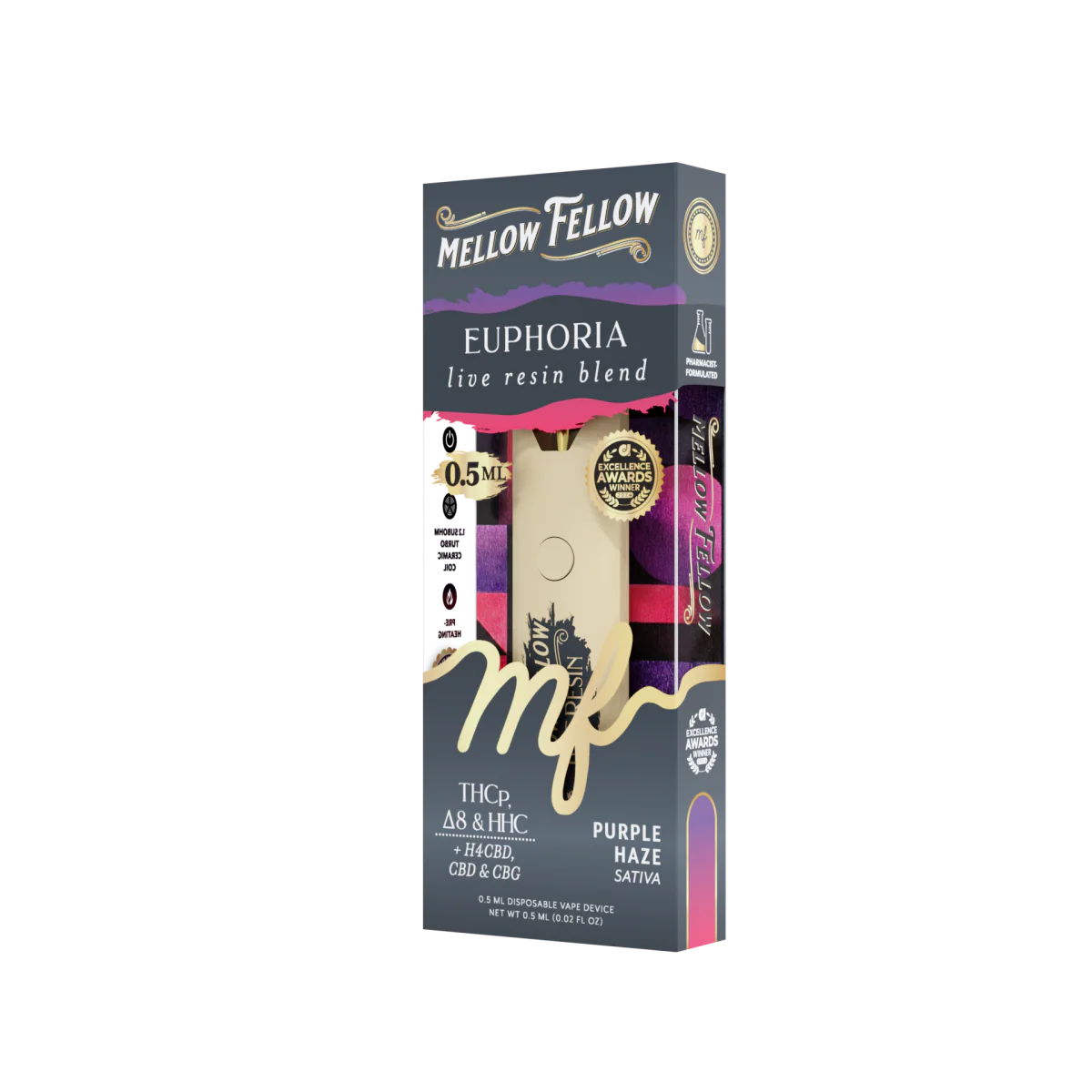 Mellow Fellow Euphoria Blend 0.5ml Live Resin Vape - Purple Haze (Sativa)