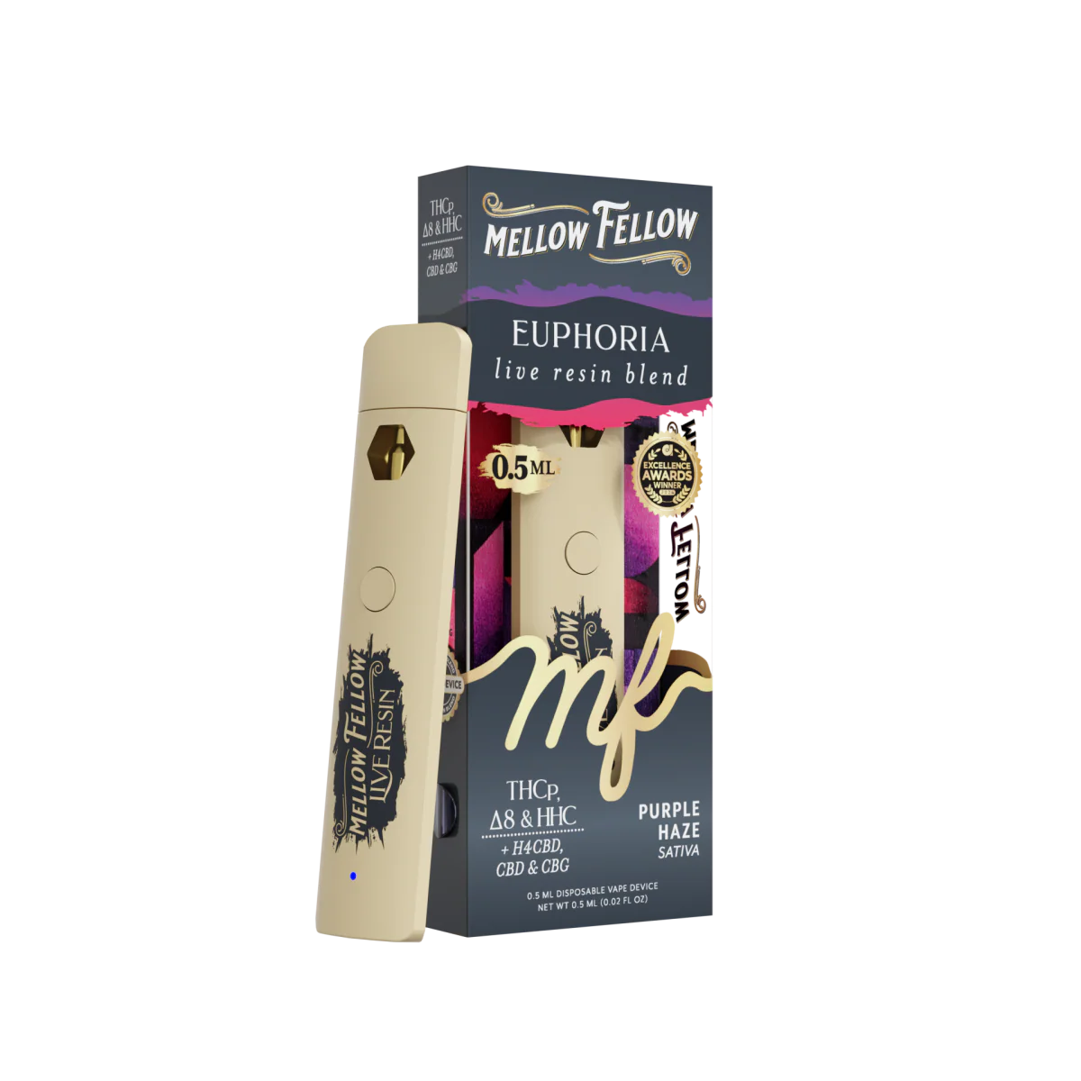 Mellow Fellow Euphoria Blend 0.5ml Live Resin Vape - Purple Haze (Sativa)