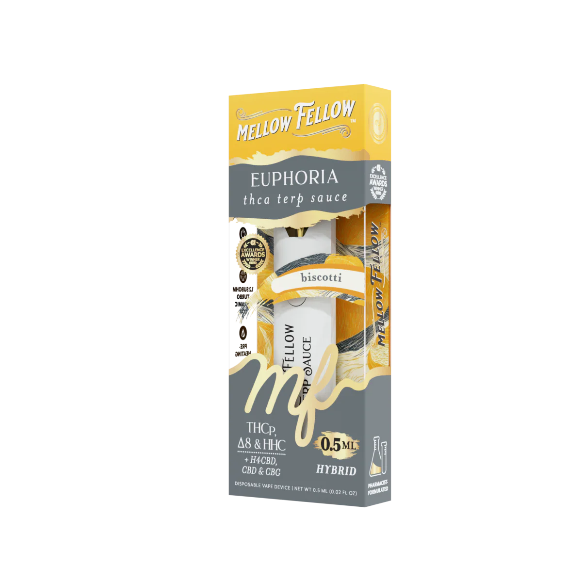 Mellow Fellow Euphoria Blend 0.5ml Terp Sauce Disposable Vape - Biscotti (Hybrid)