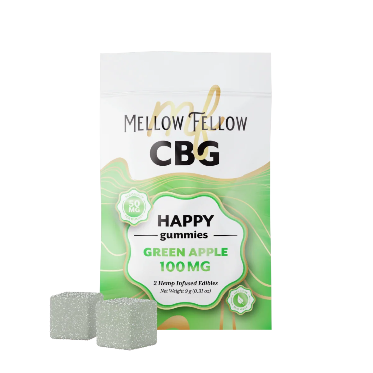 Mellow Fellow Happy CBG Gummies 100mg - Green Apple