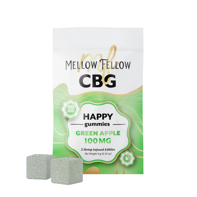 Mellow Fellow Happy CBG Gummies 100mg - Green Apple Best Sales Price - Edibles