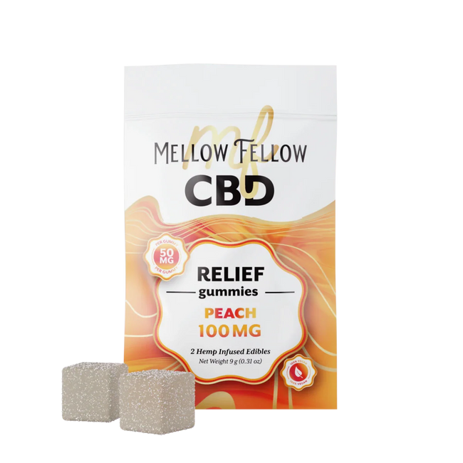 Mellow Fellow Relief CBD Gummies 100mg - Peach Best Sales Price - Edibles