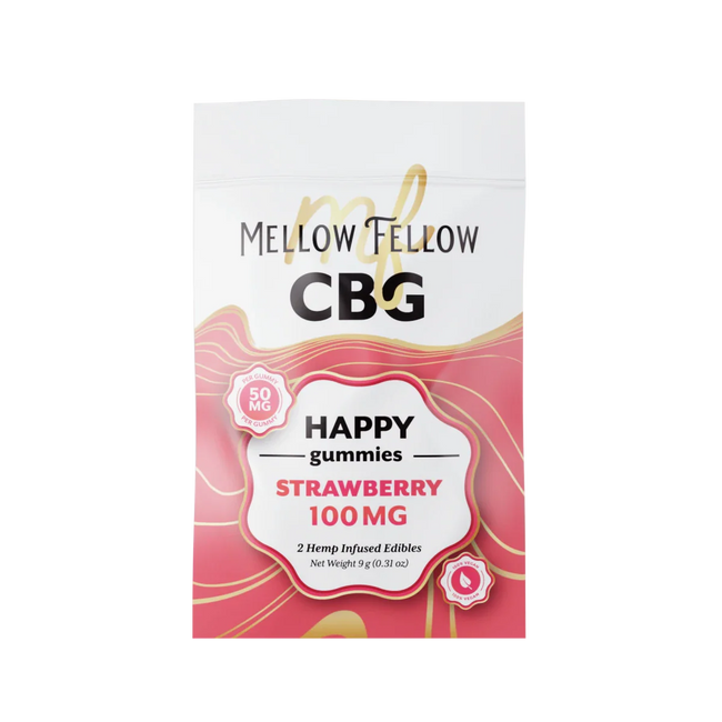 Mellow Fellow Happy CBG Gummies 100mg - Strawberry Best Sales Price - Edibles