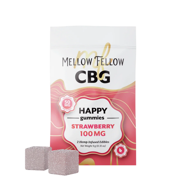Mellow Fellow Happy CBG Gummies 100mg - Strawberry Best Sales Price - Edibles