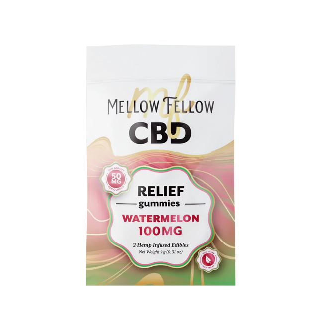 Mellow Fellow Relief CBD Gummies 100mg - Watermelon Best Sales Price - Edibles