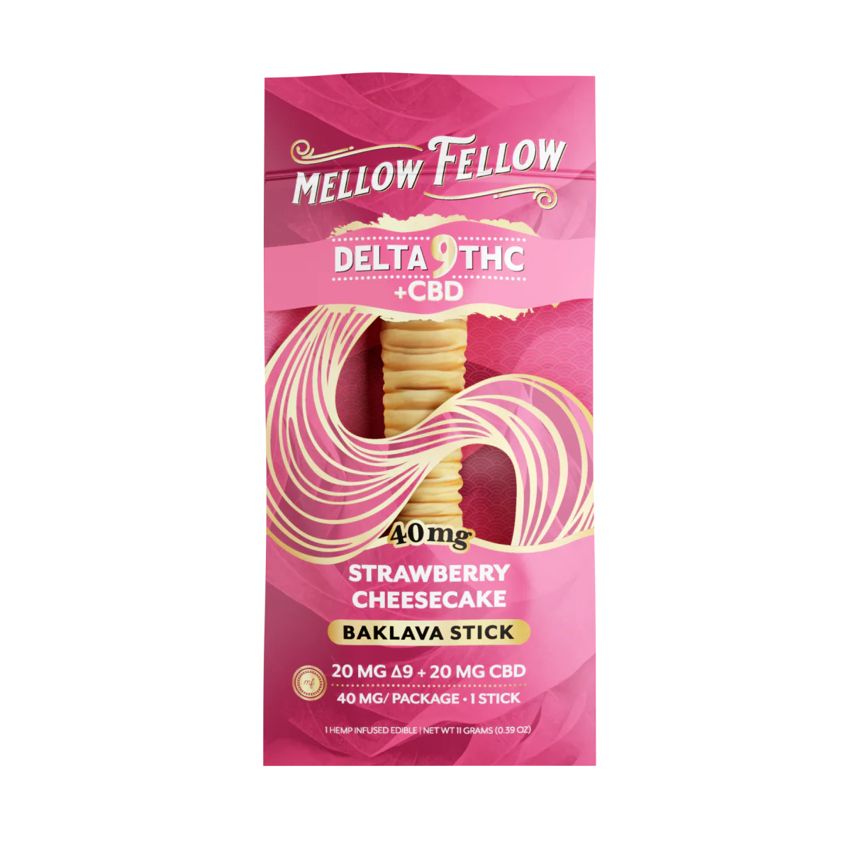 Mellow Fellow Delta 9 THC + CBD Baklava Sticks - Strawberry Cheesecake 40mg