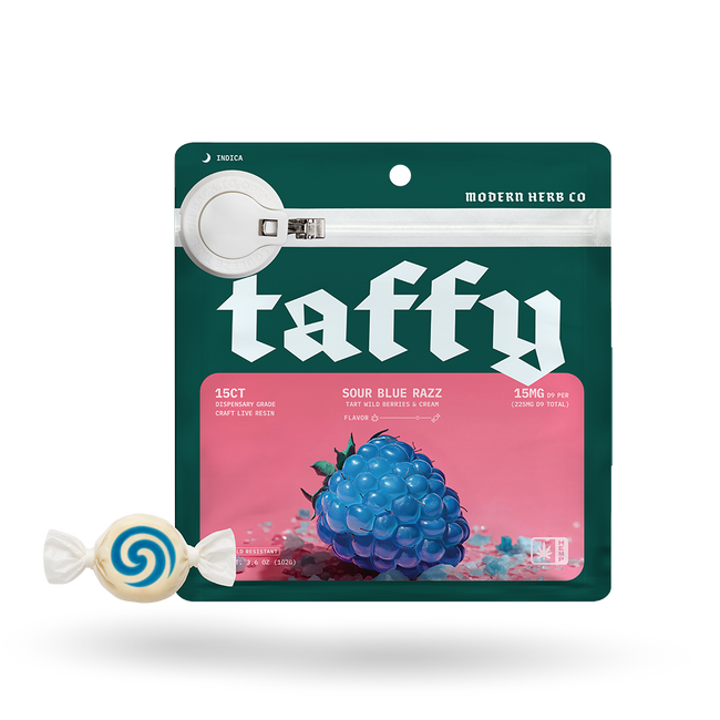 The Hemp Collect Live Resin D9 Taffy: Sour Blue Razz (Indica), 15ct