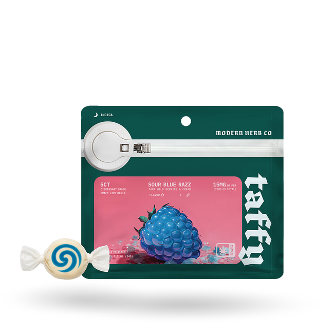 The Hemp Collect Live Resin D9 Taffy: Sour Blue Razz (Indica), 5ct