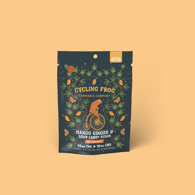 Cycling Frog Mango Ginger Rosin Gummies, 10mg THC + 10mg CBD