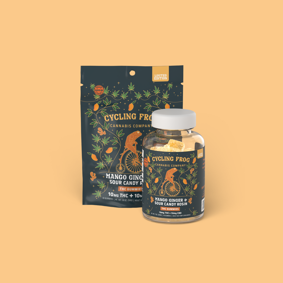 Cycling Frog Mango Ginger Rosin Gummies, 10mg THC + 10mg CBD